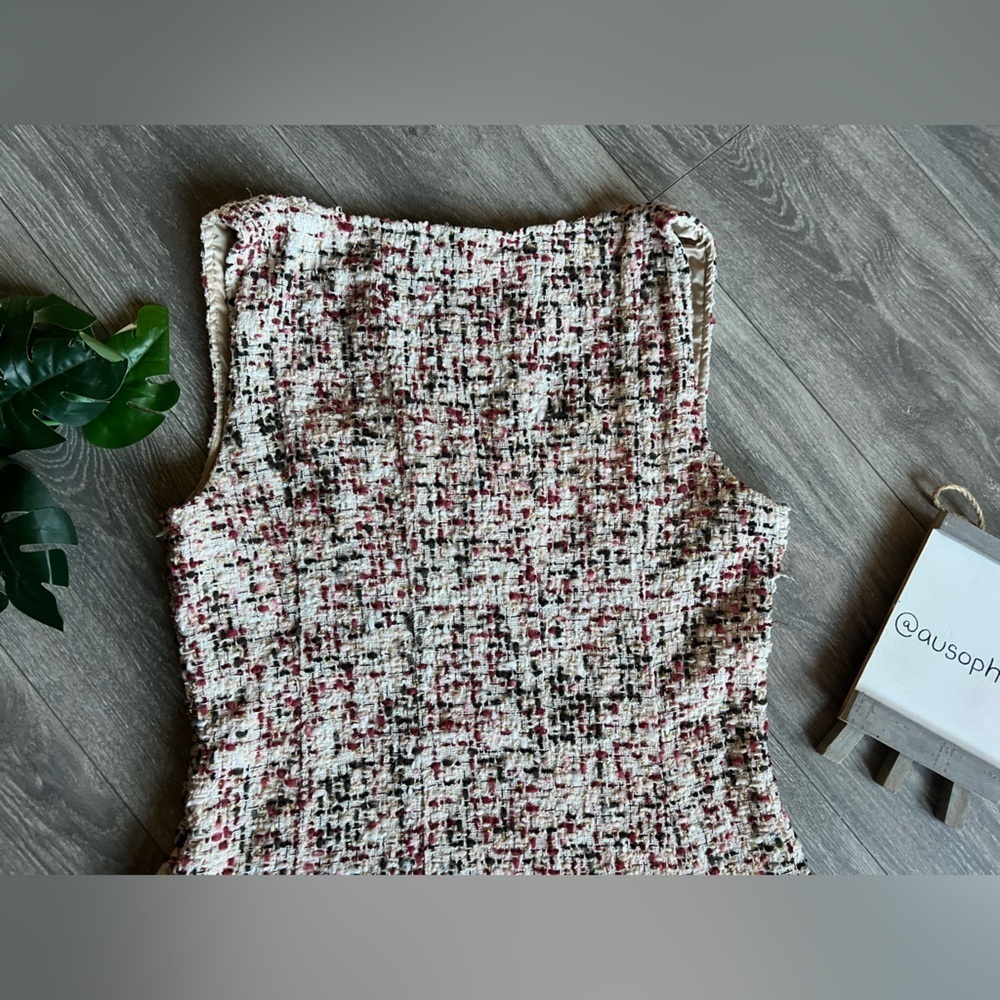En Saison Everleigh Tweed Boucle Metallic Pleated Sleeveless mini dress L NWT - Picture 10 of 16
